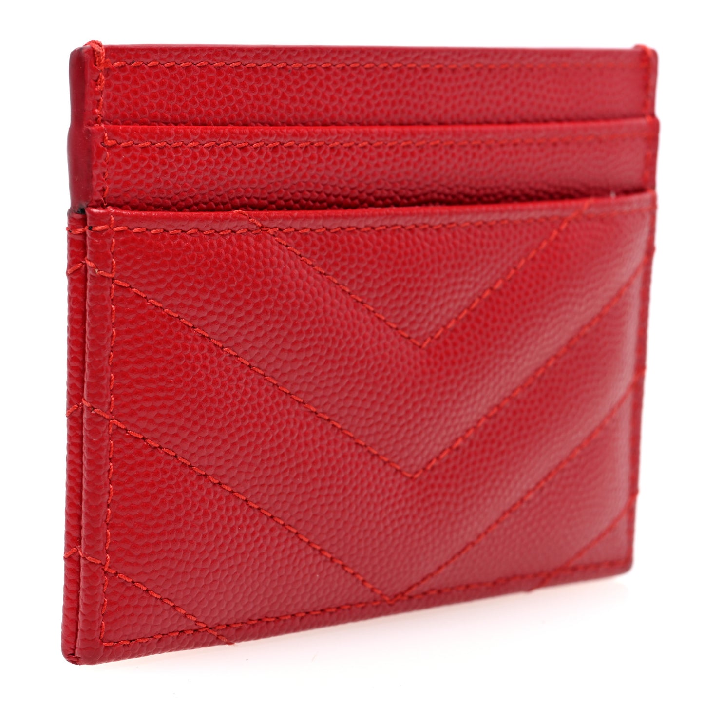Grain De Poudre Matelasse Chevron Monogram Credit Card Case New Red
