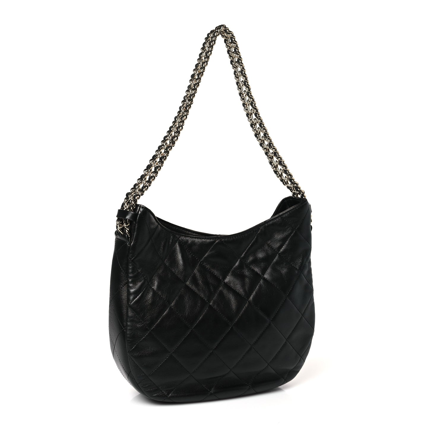 Lambskin Chain Rows Quilted Chain Hobo Black