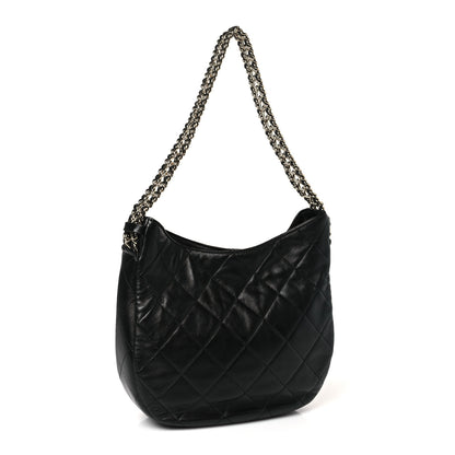 Chanel Lambskin Chain Rows Quilted Chain Hobo Black 3 of 9
