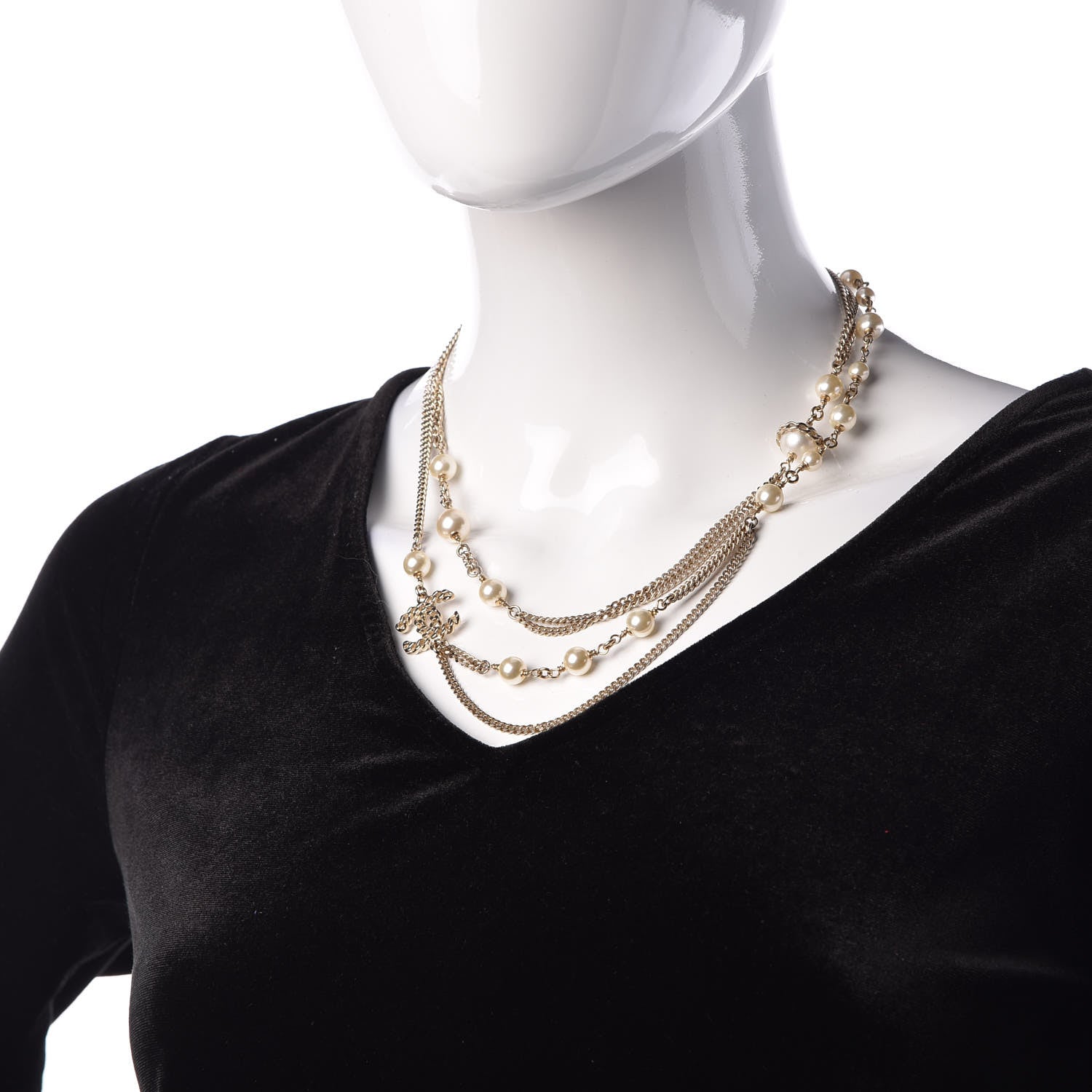 Chanel Pearl CC Multi Strand Necklace Gold 2 of 5