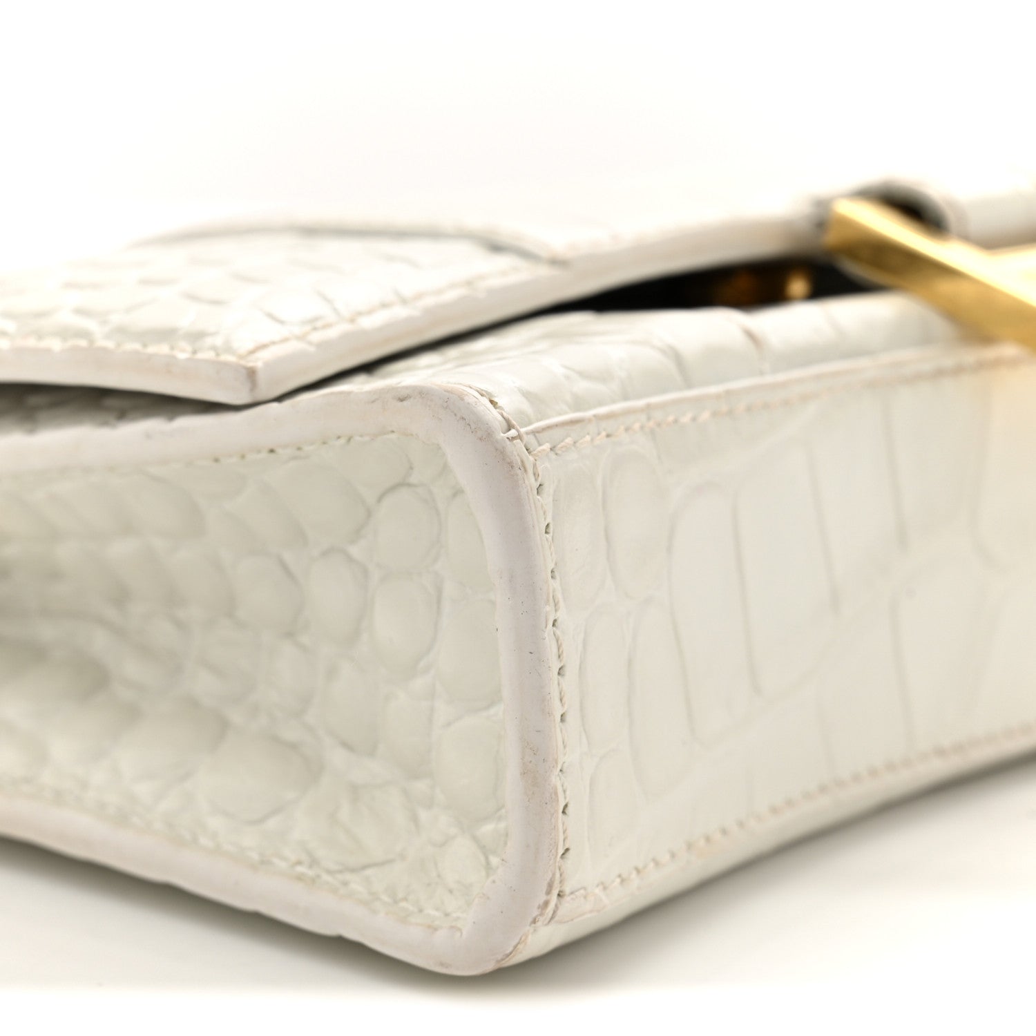 Balenciaga Shiny Calfskin Crocodile Embossed Hourglass Chain Bag White 8 of 11
