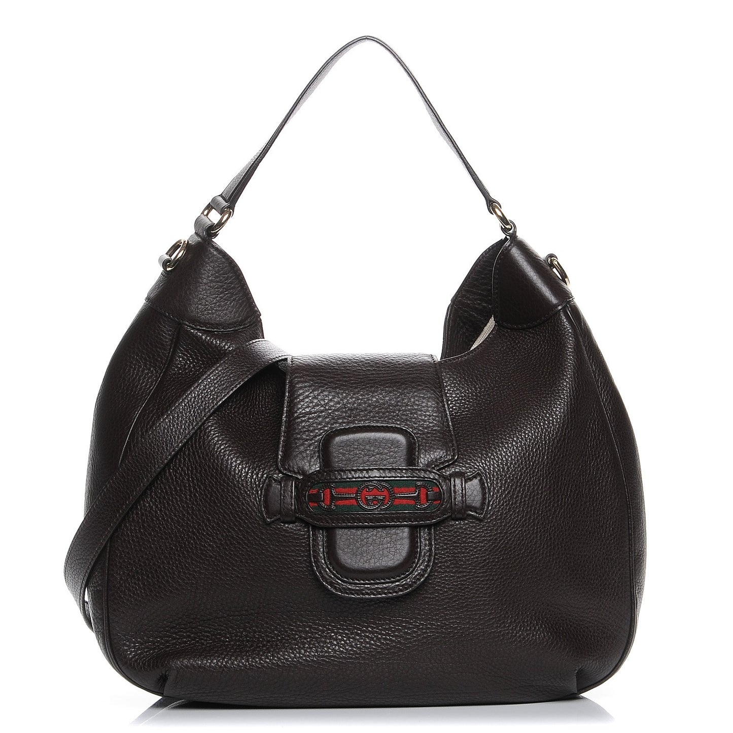 Calfskin Web Medium Dressage Hobo Coffee Brown