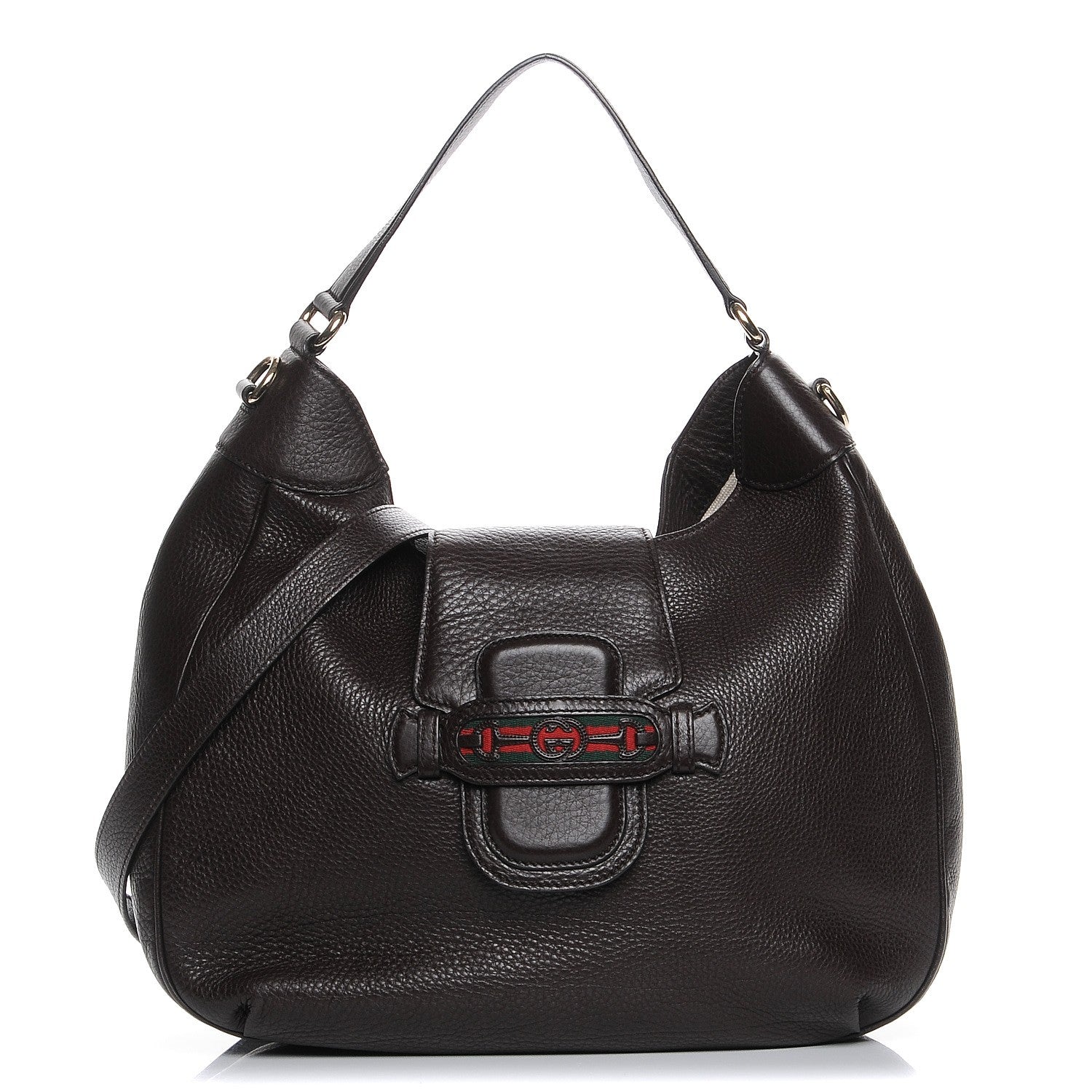 Gucci Calfskin Web Medium Dressage Hobo Coffee Brown 1 of 8