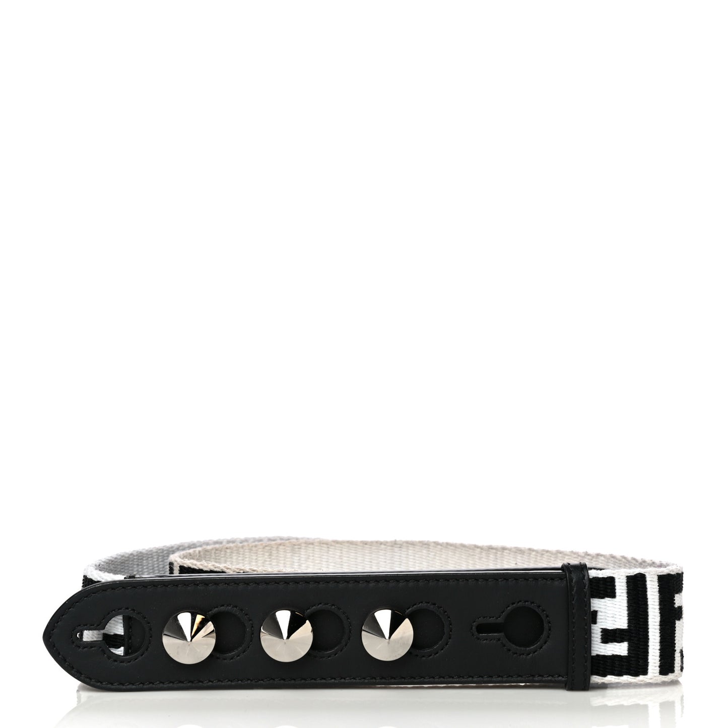 Canvas Calfskin FF 1974 Studded Strap You Black White