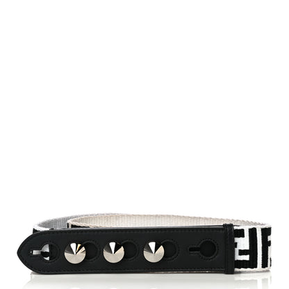 Fendi Canvas Calfskin FF 1974 Studded Strap You Black White 3 of 16