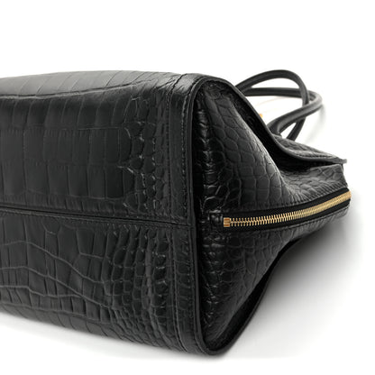 Alexander McQueen Calfskin Crocodile Embossed Large Skull Padlock Zip Around Tote Black 10 of 10