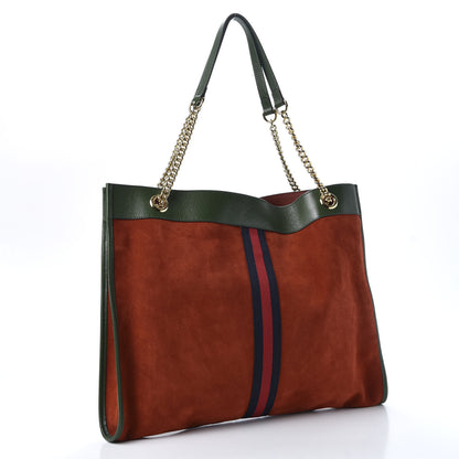 Gucci Suede Calfskin Large Rajah Chain Tote Hibiscus Red Green 3 of 10