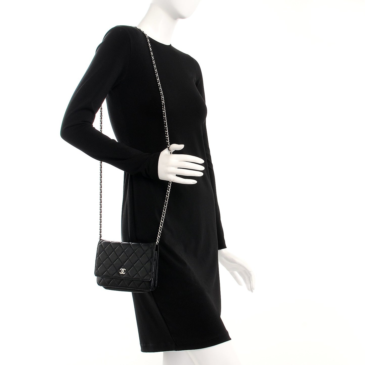 Lambskin Quilted Wallet On Chain WOC Black
