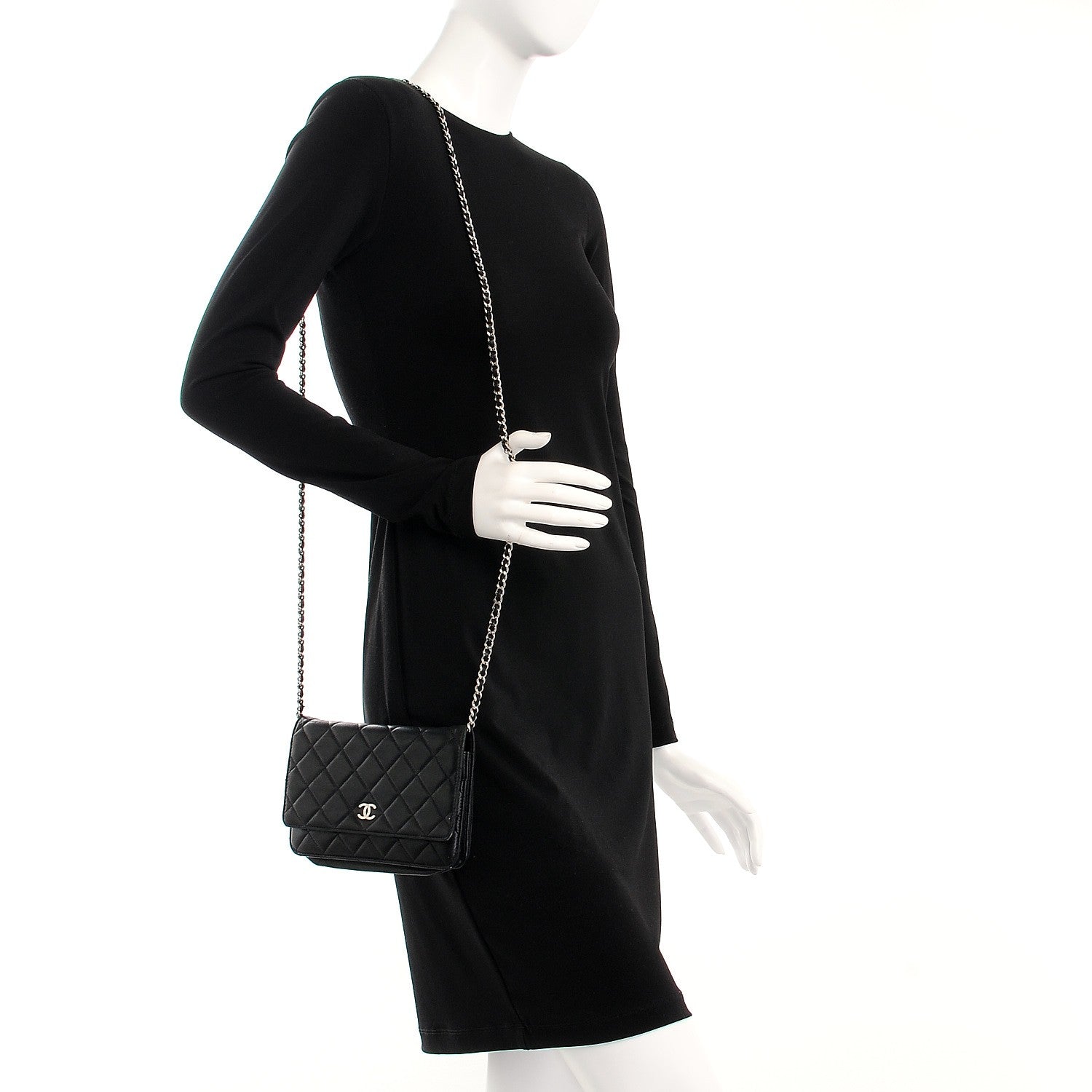 Chanel Lambskin Quilted Wallet On Chain WOC Black 2 of 19