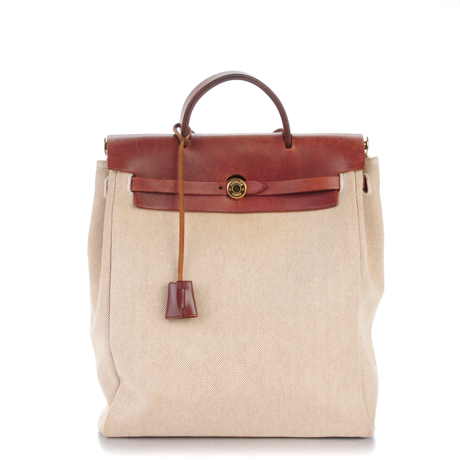Hermes Toile Vache Calfskin Herbag 30 PM Backpack Natural 1 of 11