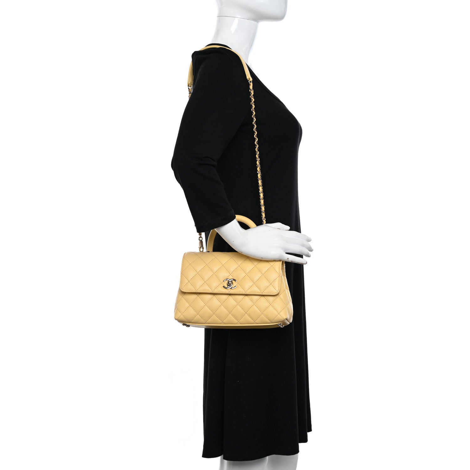 Chanel Caviar Quilted Mini Coco Handle Flap Yellow 2 of 11