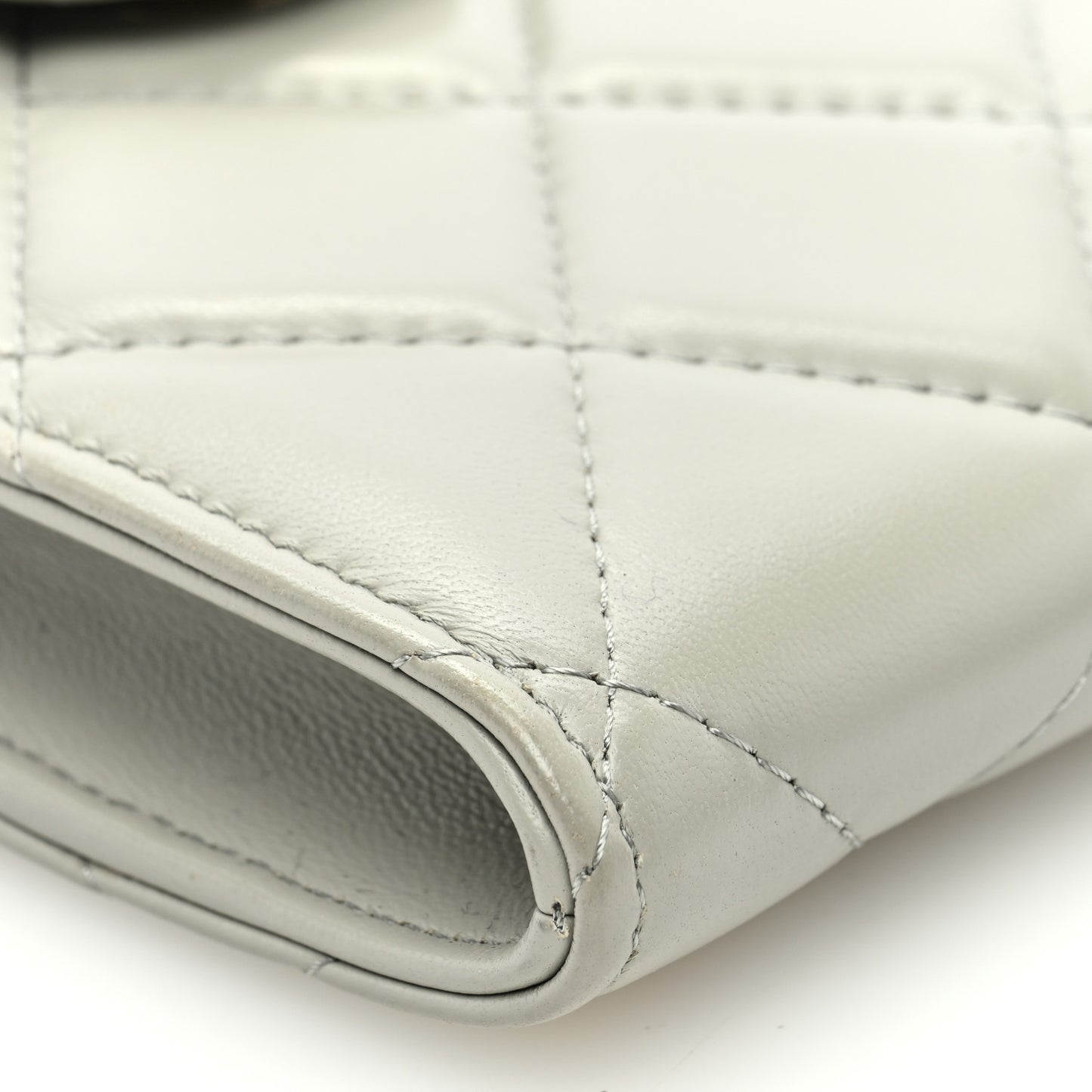 Lambskin Quilted Lacquered Chain Phone Holder With Chain Grey