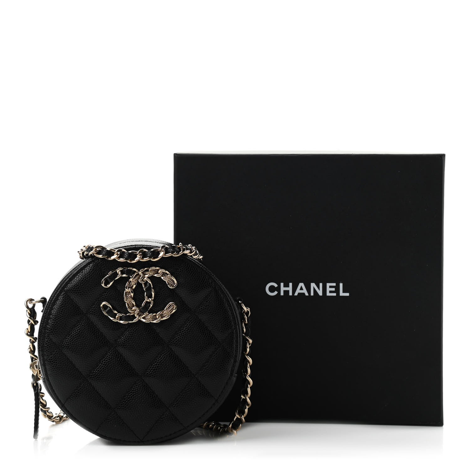 Chanel Caviar Quilted French New Wave Round Clutch With Chain Black 11 of 11