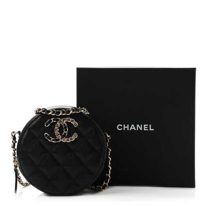 Chanel Caviar Quilted French New Wave Round Clutch With Chain Black 11 of 11