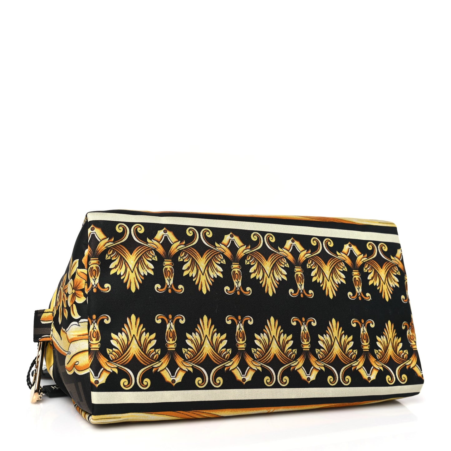 X VERSACE Nylon Fendace FF Baroque Print Small Trapezoid Beauty Pouch Gold