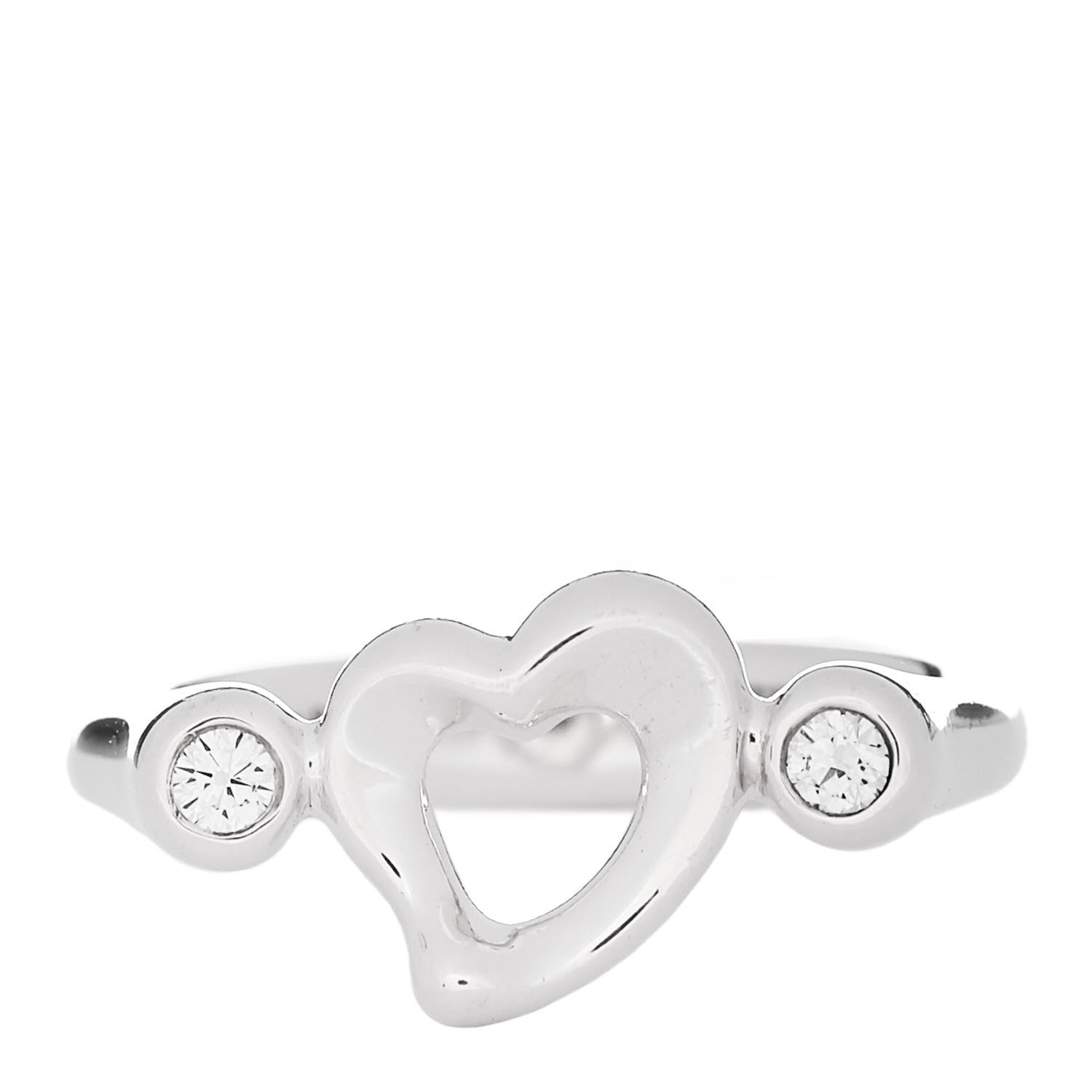 Tiffany Sterling Silver Diamond Elsa Peretti Open Heart Ring 49 4.75 1 of 5