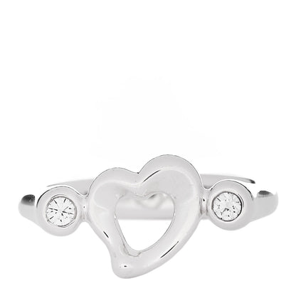 Tiffany Sterling Silver Diamond Elsa Peretti Open Heart Ring 49 4.75 1 of 5