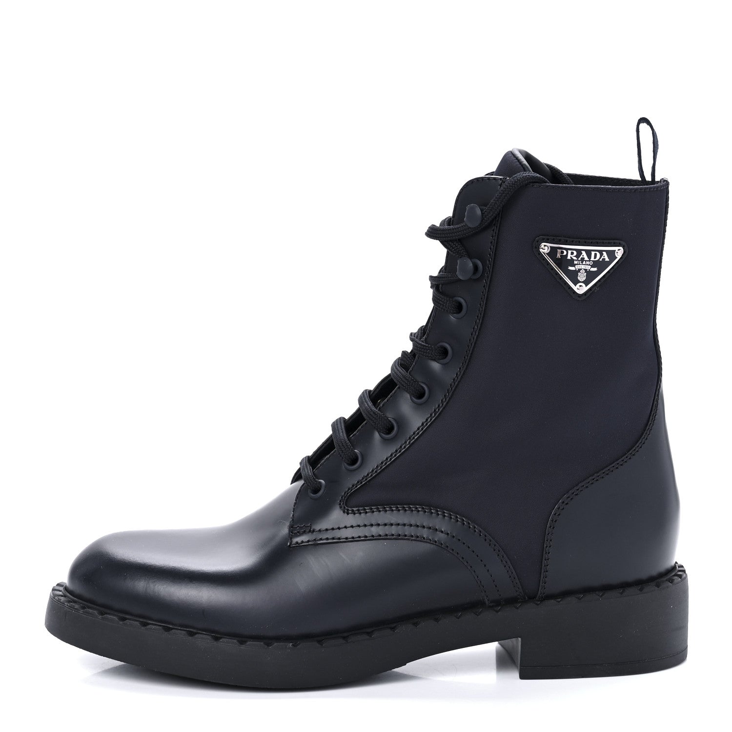 Prada Spazzolato Re-Nylon Metal Triangle Logo Womens 50mm Combat Boots 40.5 Bleu 1 of 9
