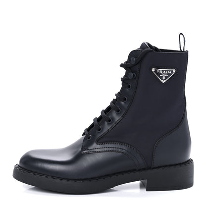 Prada Spazzolato Re-Nylon Metal Triangle Logo Womens 50mm Combat Boots 40.5 Bleu 1 of 9