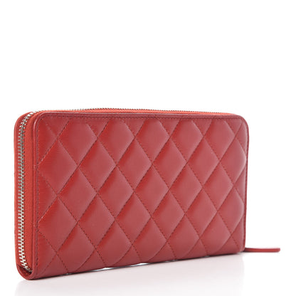 Chanel Lambskin Quilted Large Gusset Zip Around Wallet Red 3 of 9
