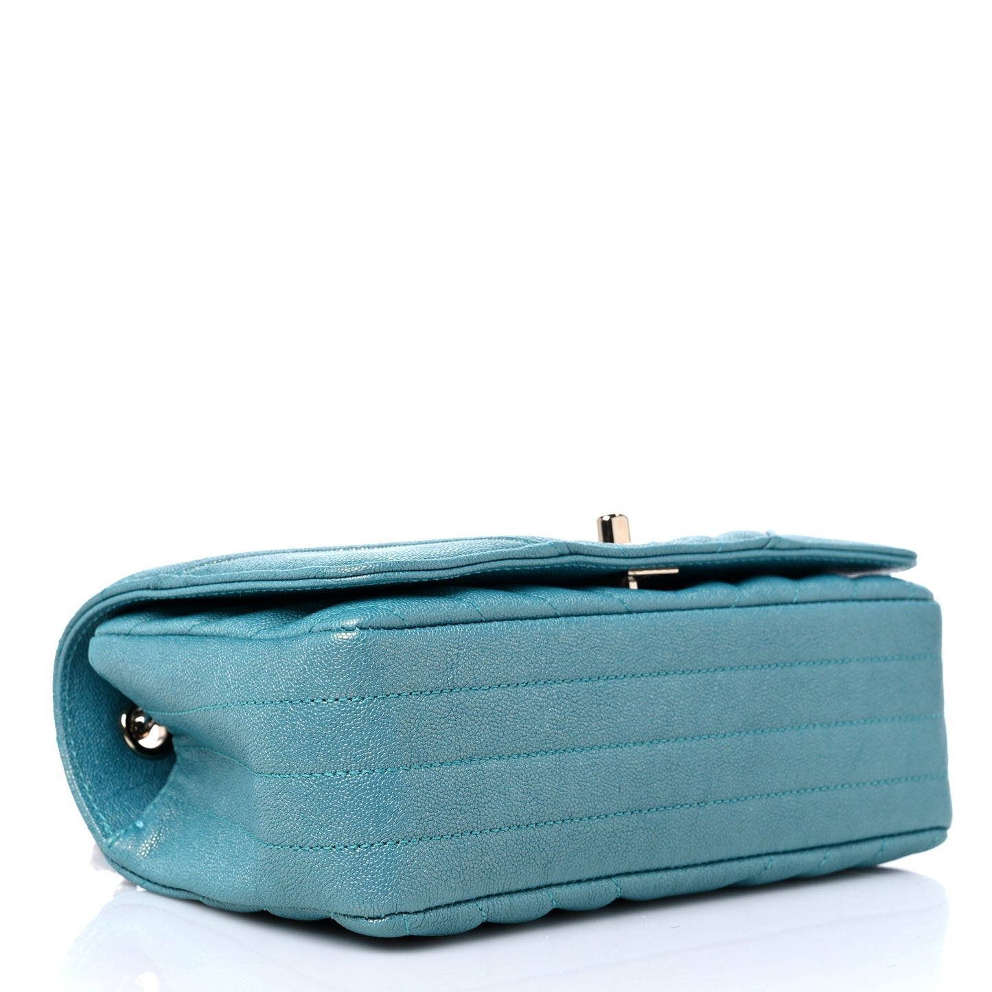Metallic Caviar Chevron Quilted Medium Statement Flap Turqouise