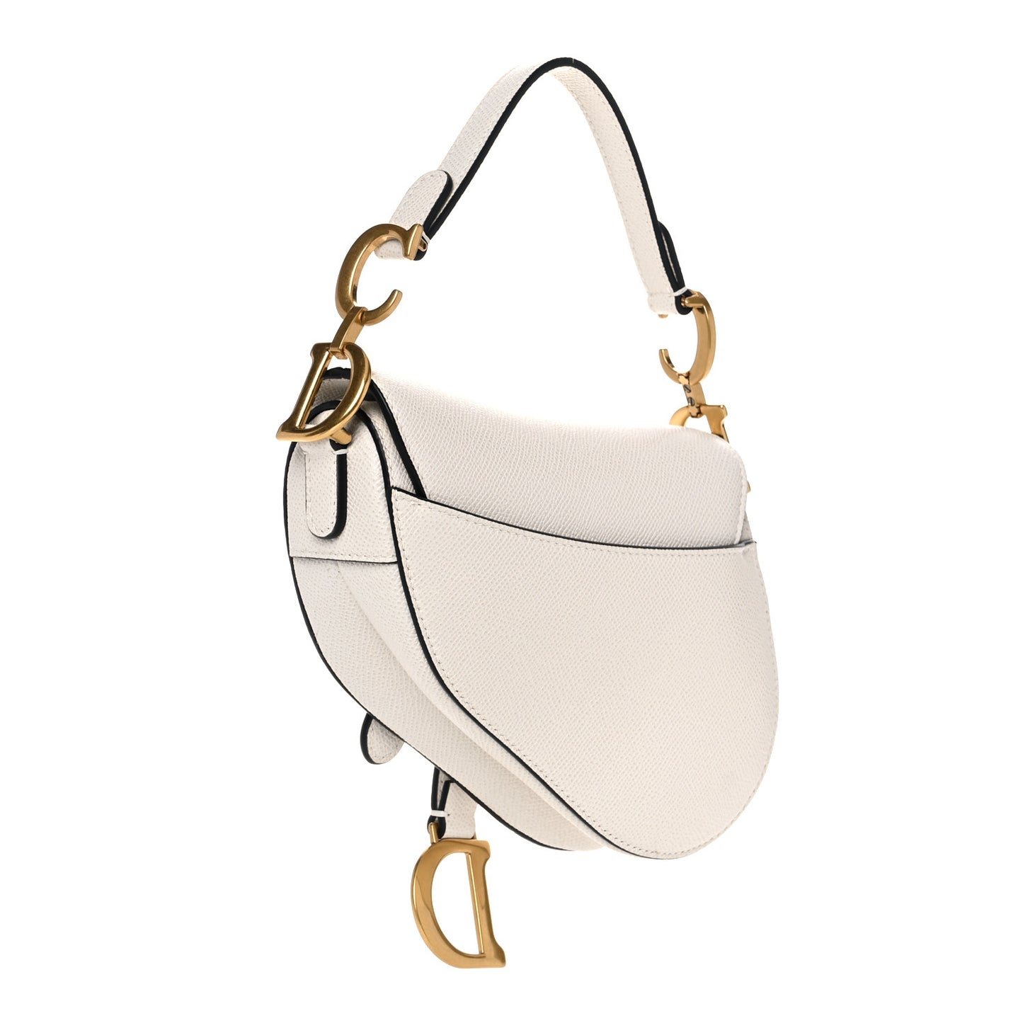 Grained Calfskin Mini Saddle Bag White