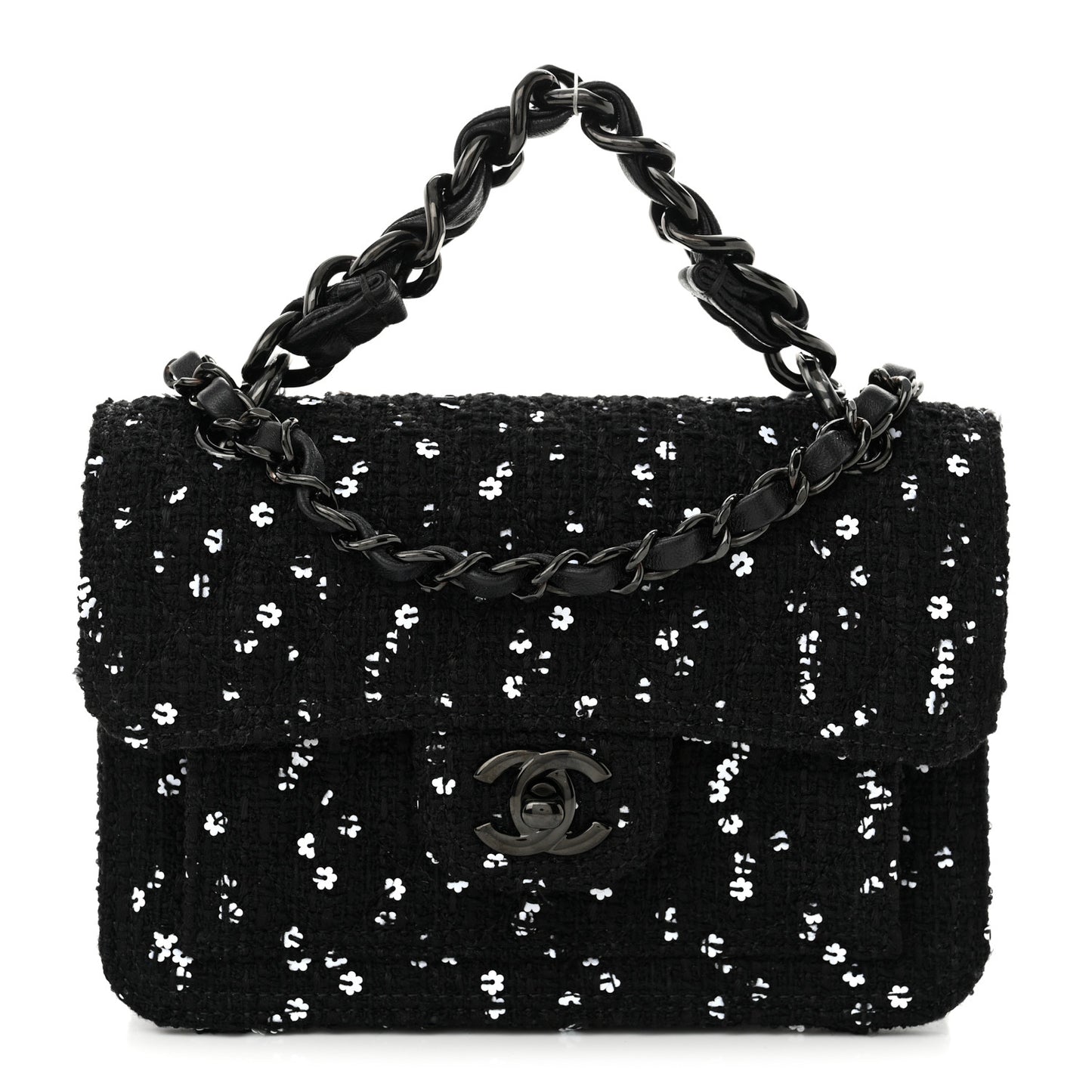Tweed Sequin Quilted Double You Mini Flap So Black