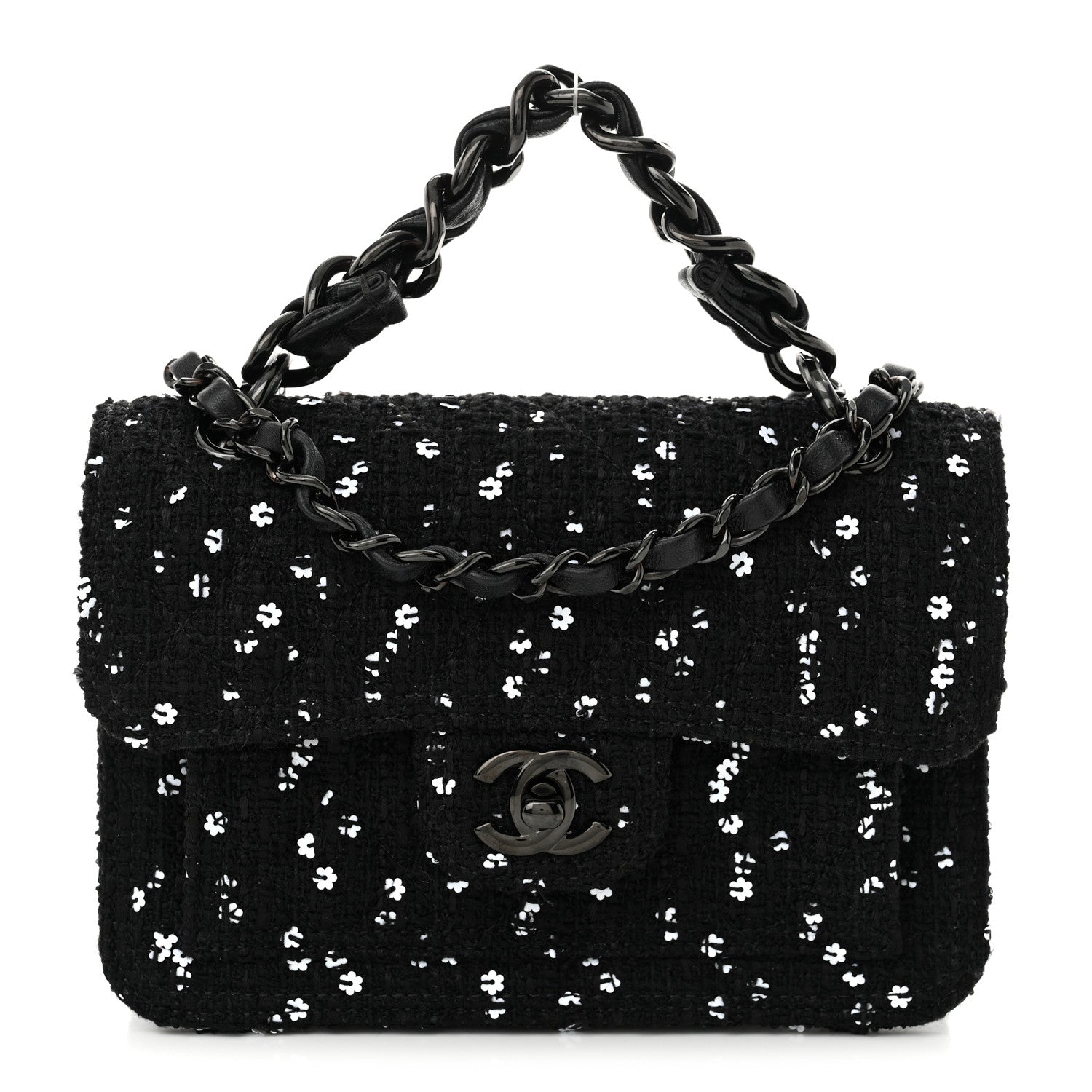 Chanel Tweed Sequin Quilted Double You Mini Flap So Black 1 of 11