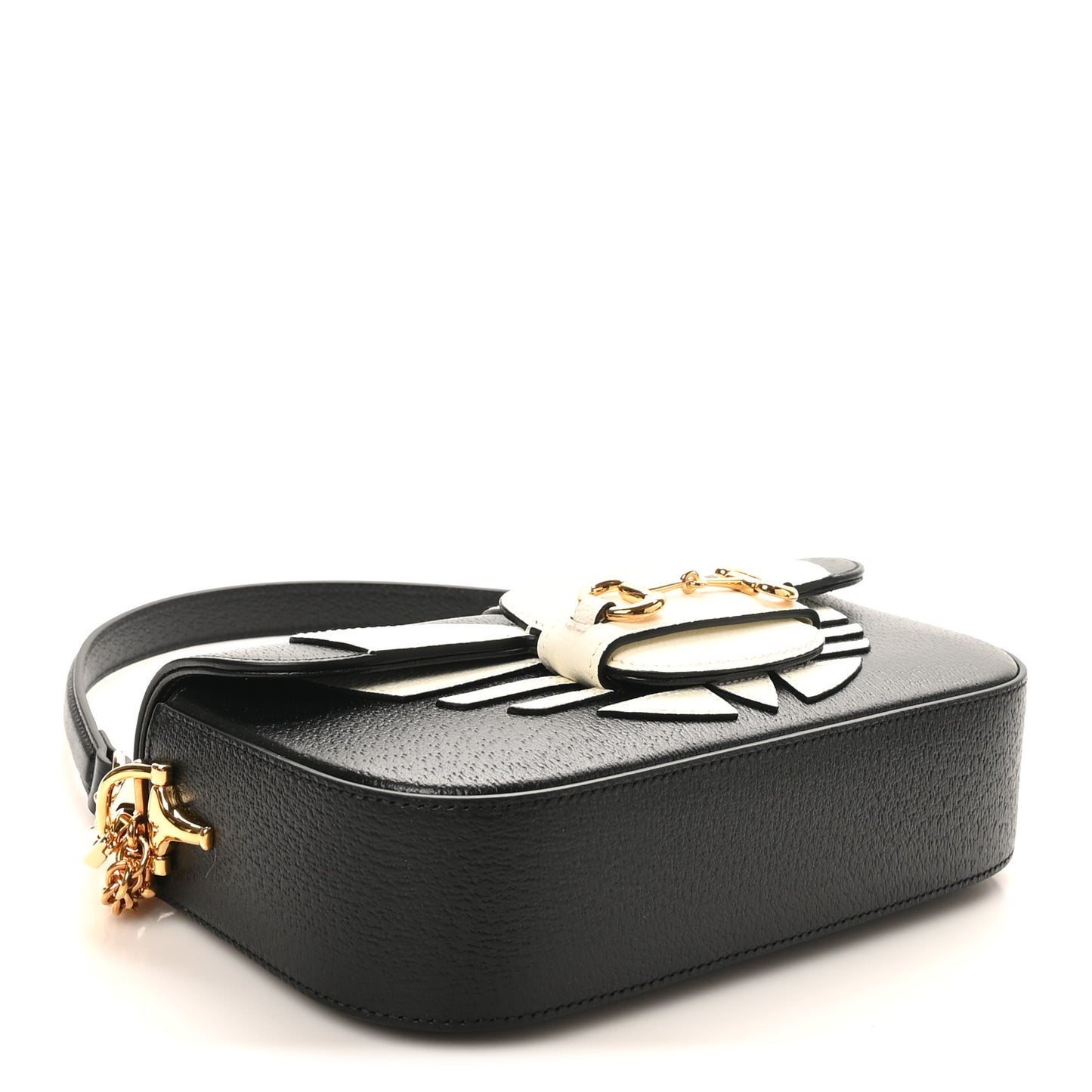 X ADIDAS Textured Dollar Calfskin Web Small Trefoil Horsebit 1955 Shoulder Bag Black Off White