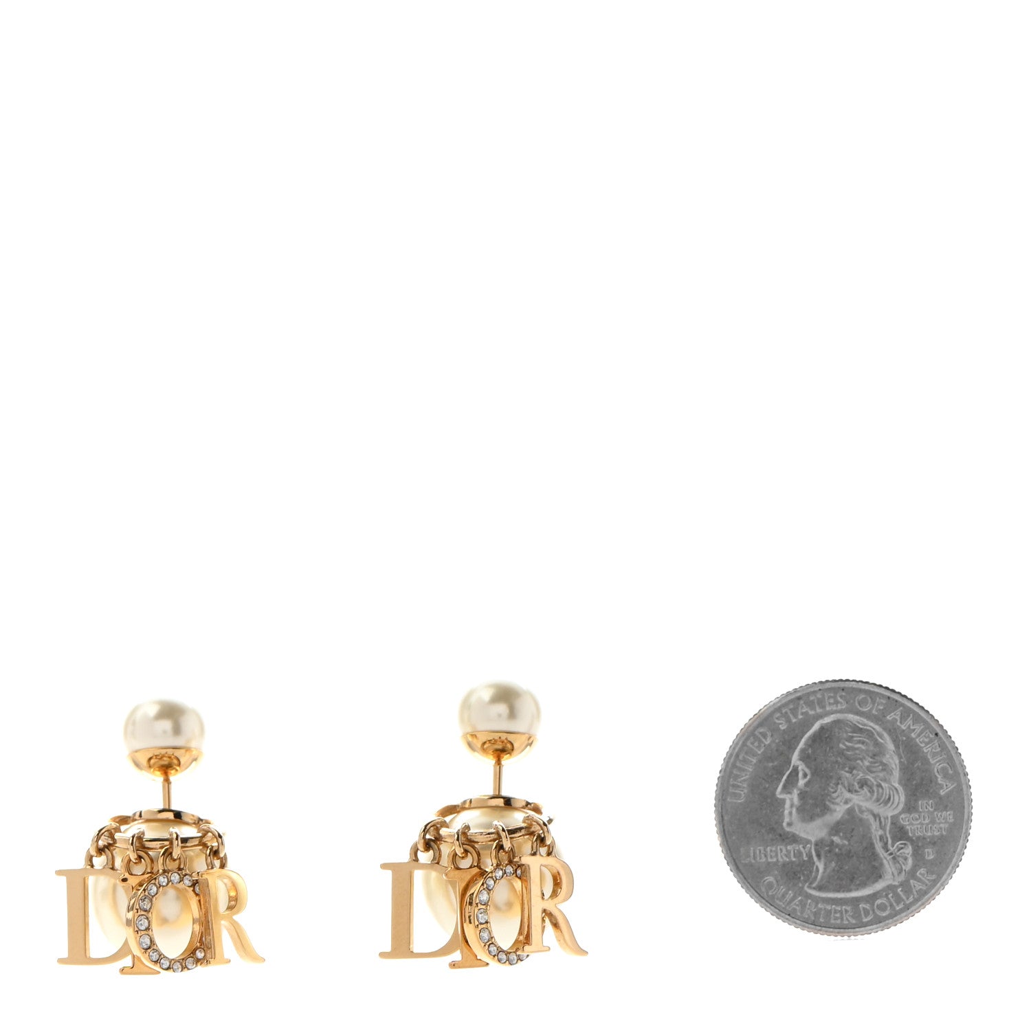 Christian Dior Pearl Crystal Tribal Logo Charms Earrings Gold 2 of 4