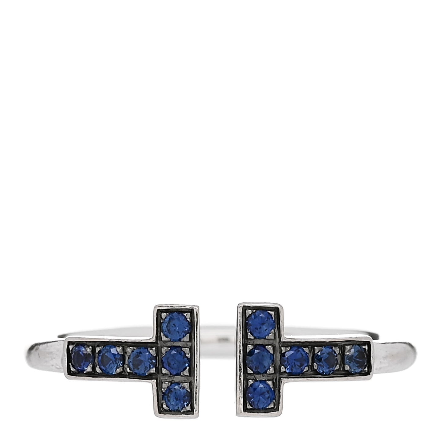 18K White Gold Blue Sapphire T Wire Ring 48 4.5