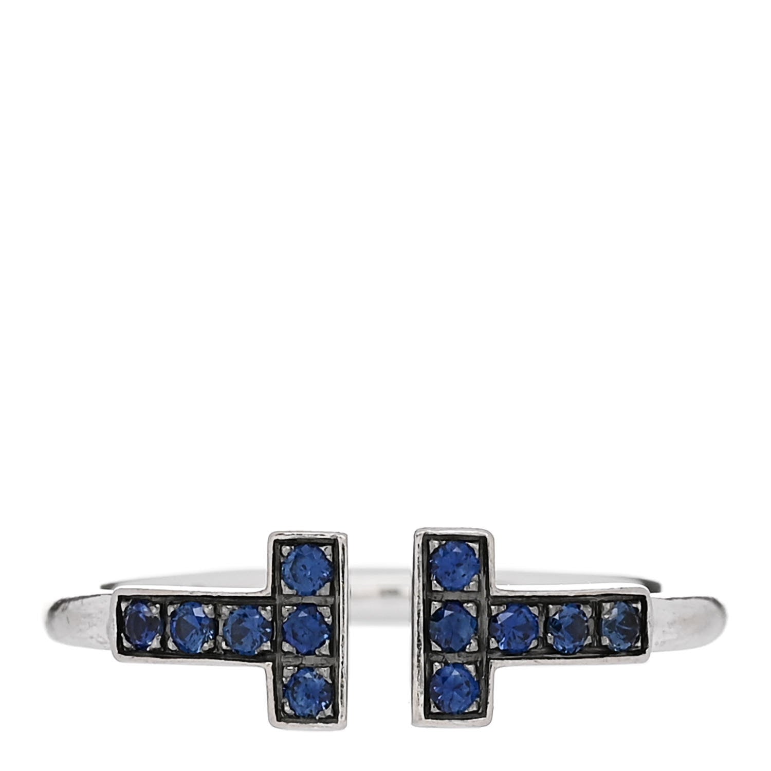 Tiffany 18K White Gold Blue Sapphire T Wire Ring 48 4.5 1 of 5