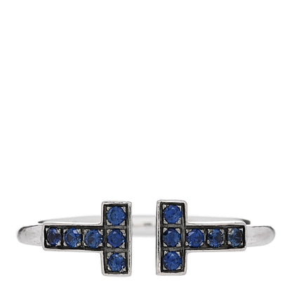 Tiffany 18K White Gold Blue Sapphire T Wire Ring 48 4.5 1 of 5