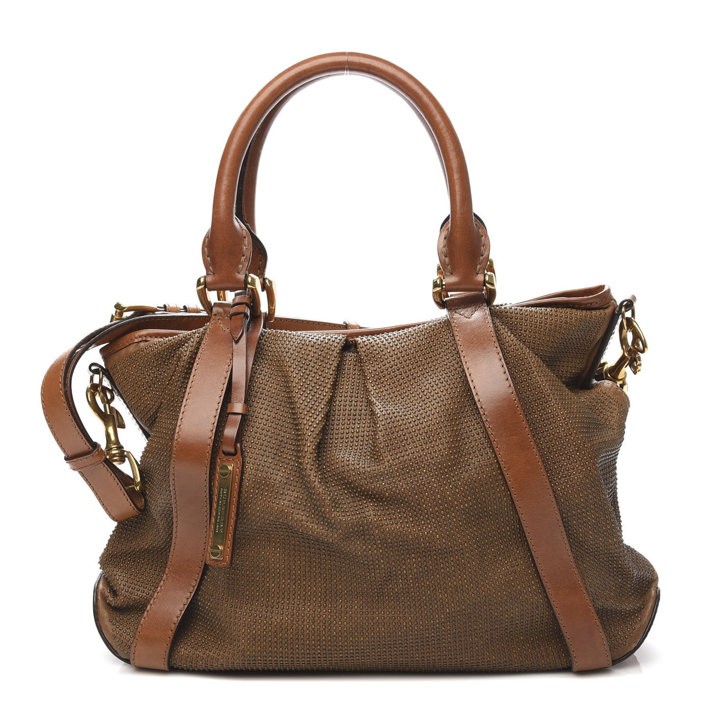 Calfskin Studded Satchel Brown