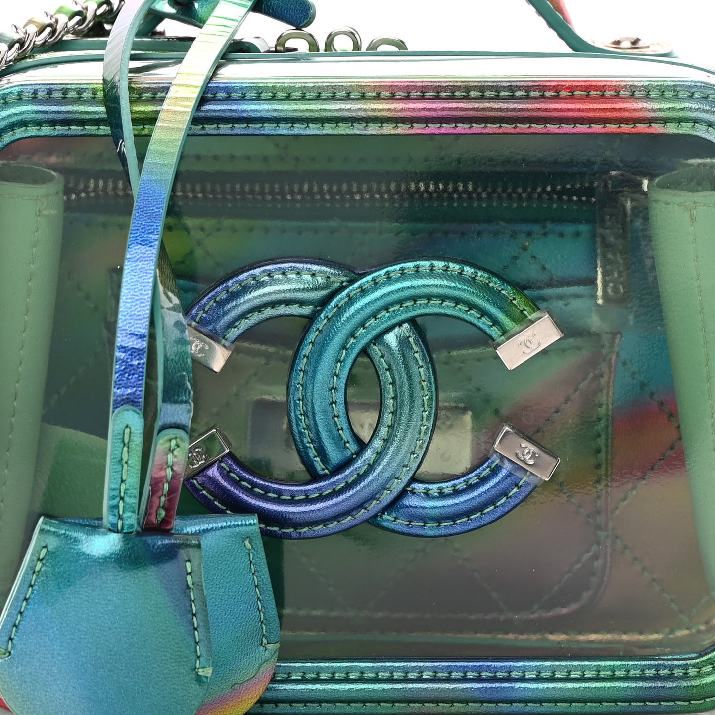 PVC Patent Calfskin Patent Lambskin Small CC Vanity Case Green