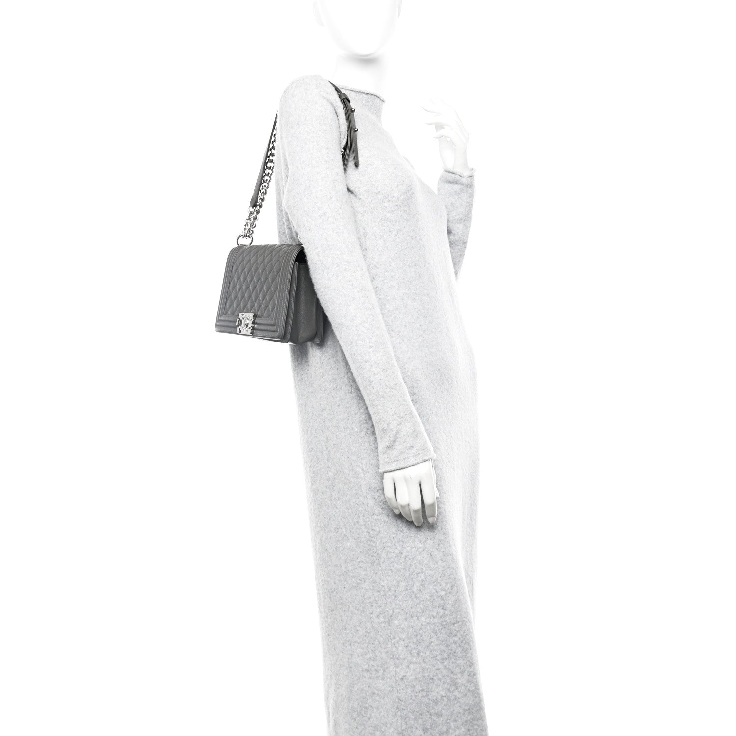 Chanel Caviar Quilted Medium Boy Flap Grey 2 of 10
