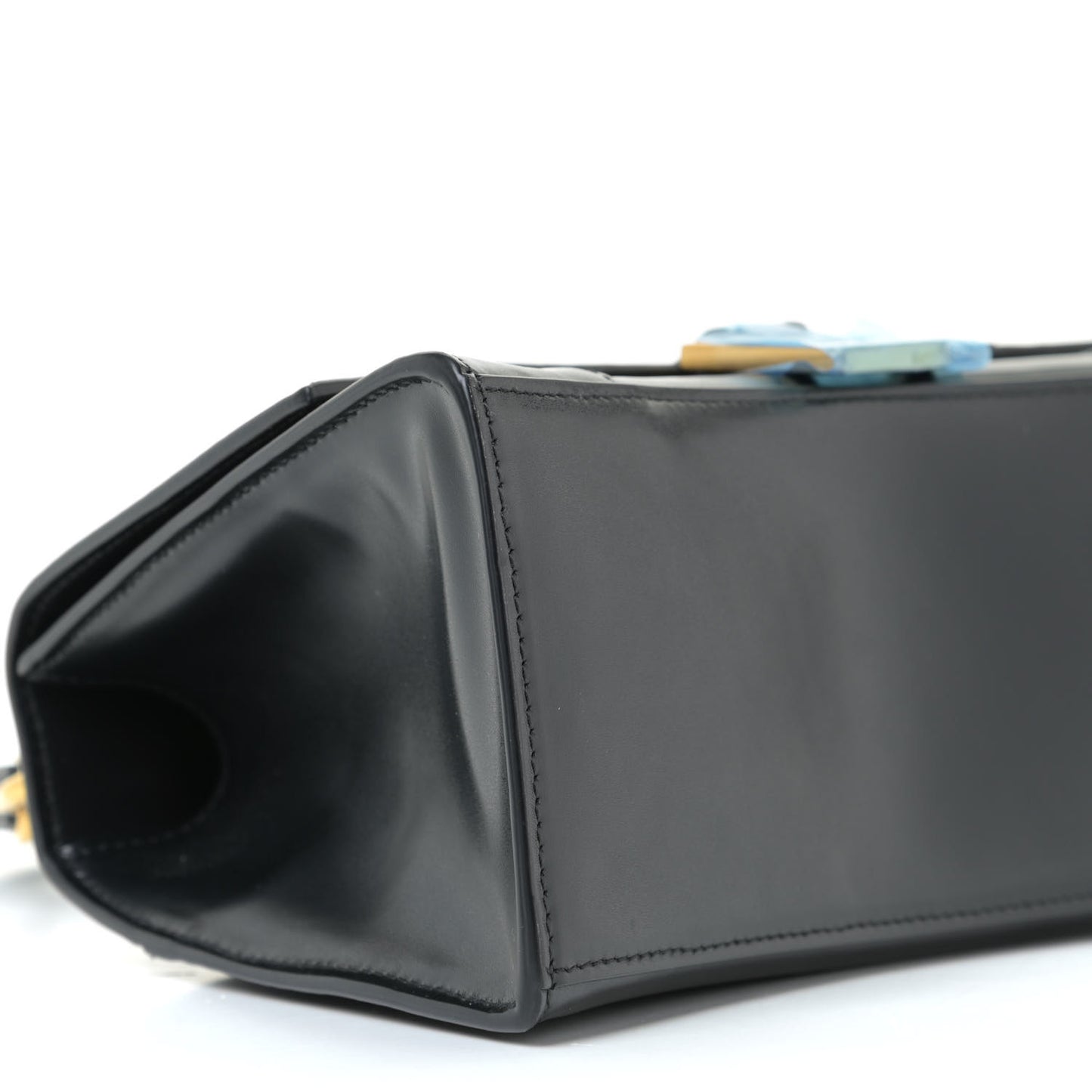 Shiny Box Calfskin Small Hourglass Top Handle Bag Black