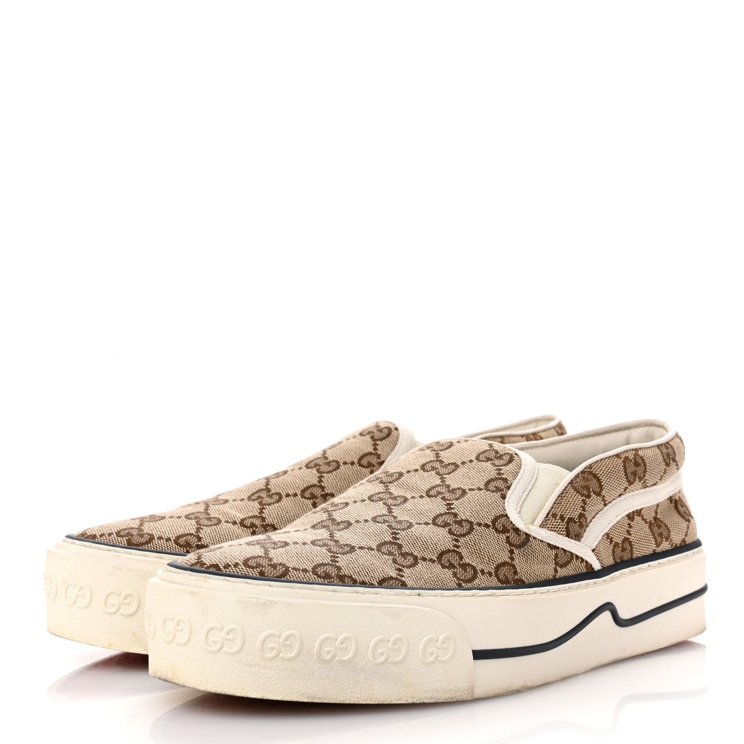 Gucci GG Monogram Womens 1977 Tennis Slip On 30mm Sneakers 39 Beige Ebony Mystic White 4 of 11