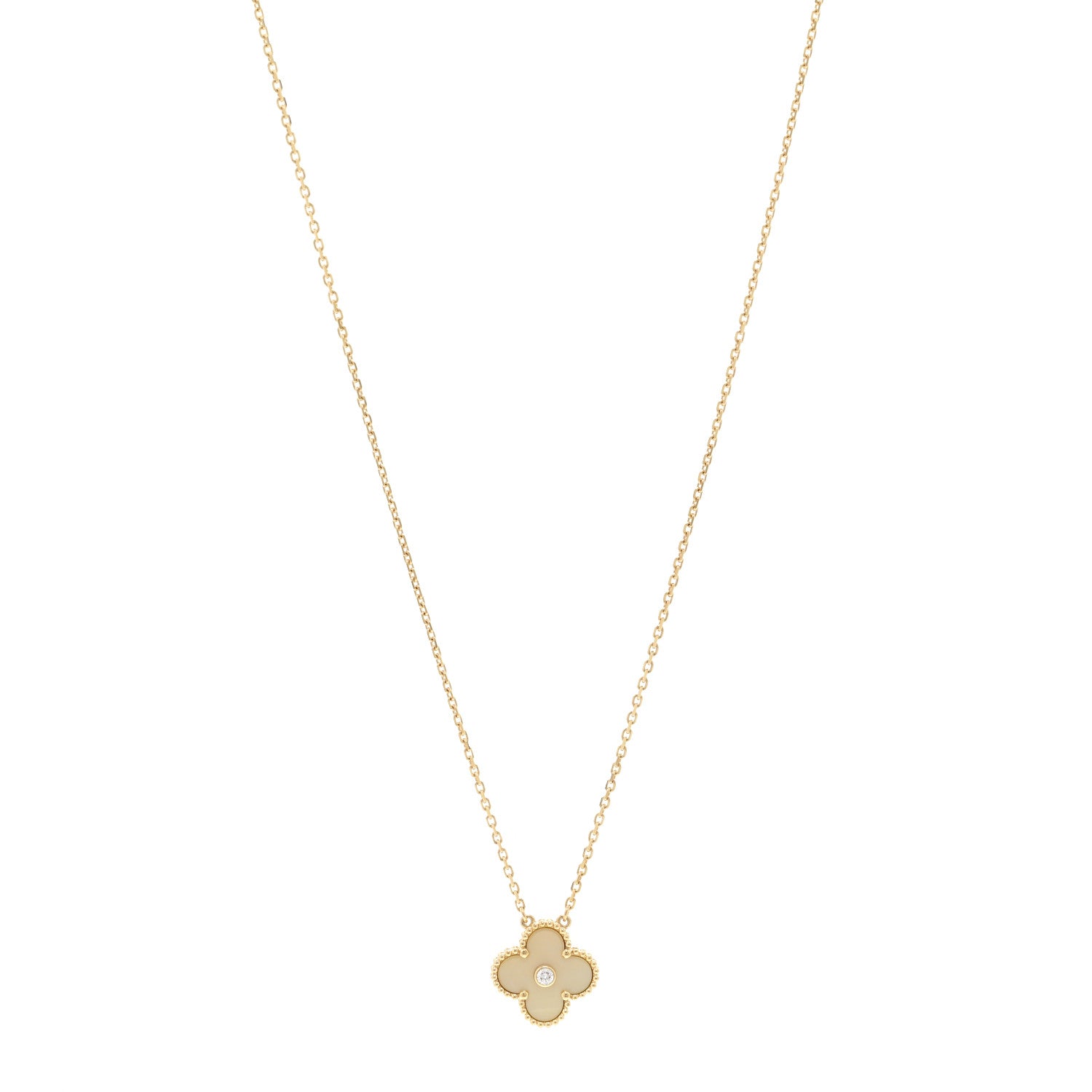 Van Cleef & Arpels 18K Yellow Gold Diamond Yellow Mother of Pearl Vintage Alhambra Pendant Necklace 1 of 6