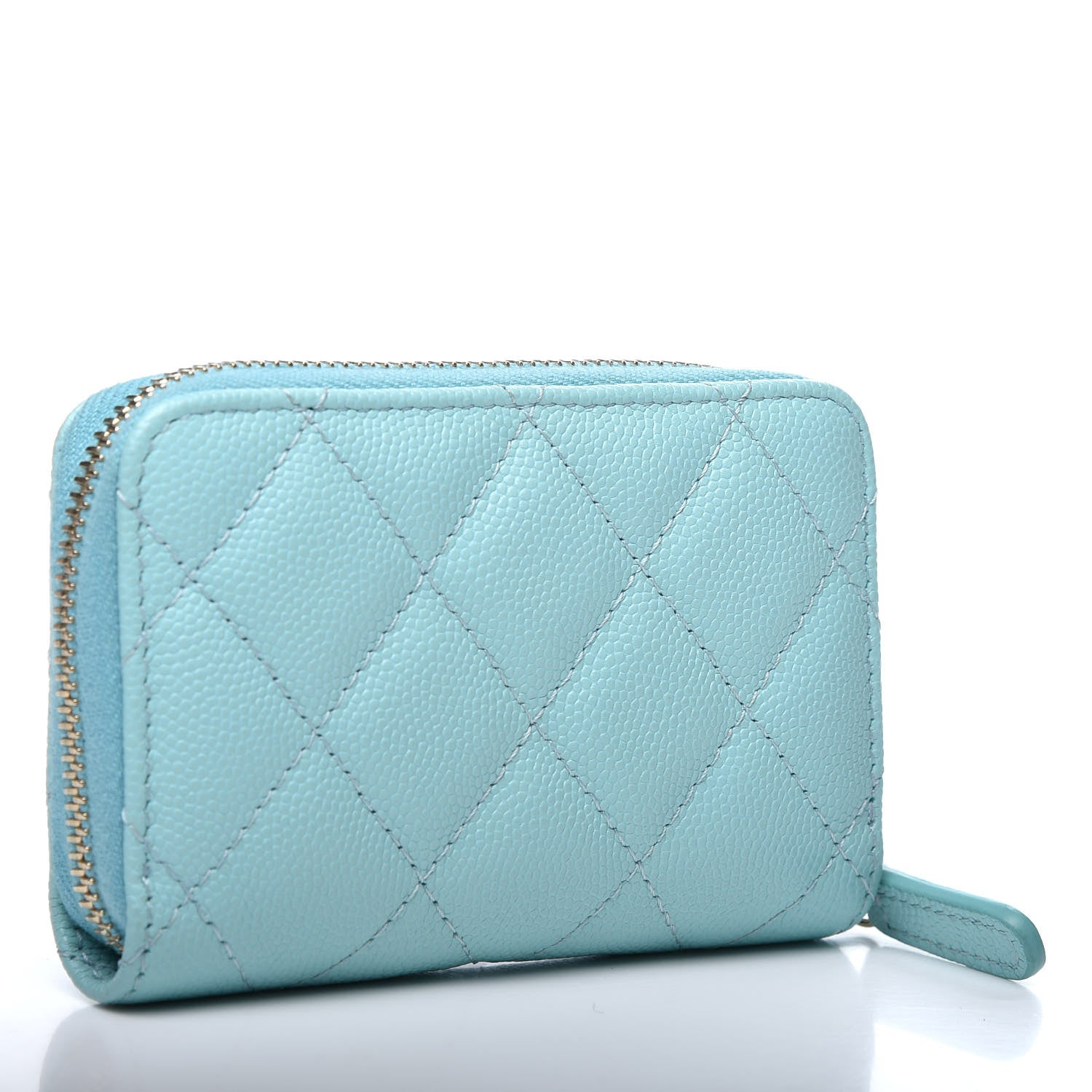Chanel Caviar Quilted Zip Coin Purse Light Blue 2 of 9