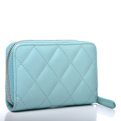 Chanel Caviar Quilted Zip Coin Purse Light Blue 2 of 9