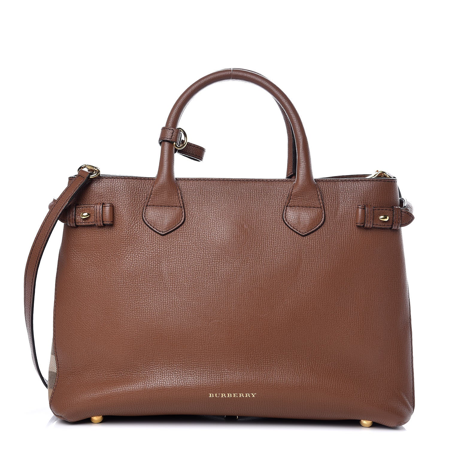 Burberry Grainy Calfskin House Check Medium Banner Tote Tan 1 of 15