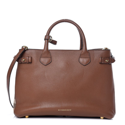 Burberry Grainy Calfskin House Check Medium Banner Tote Tan 1 of 15