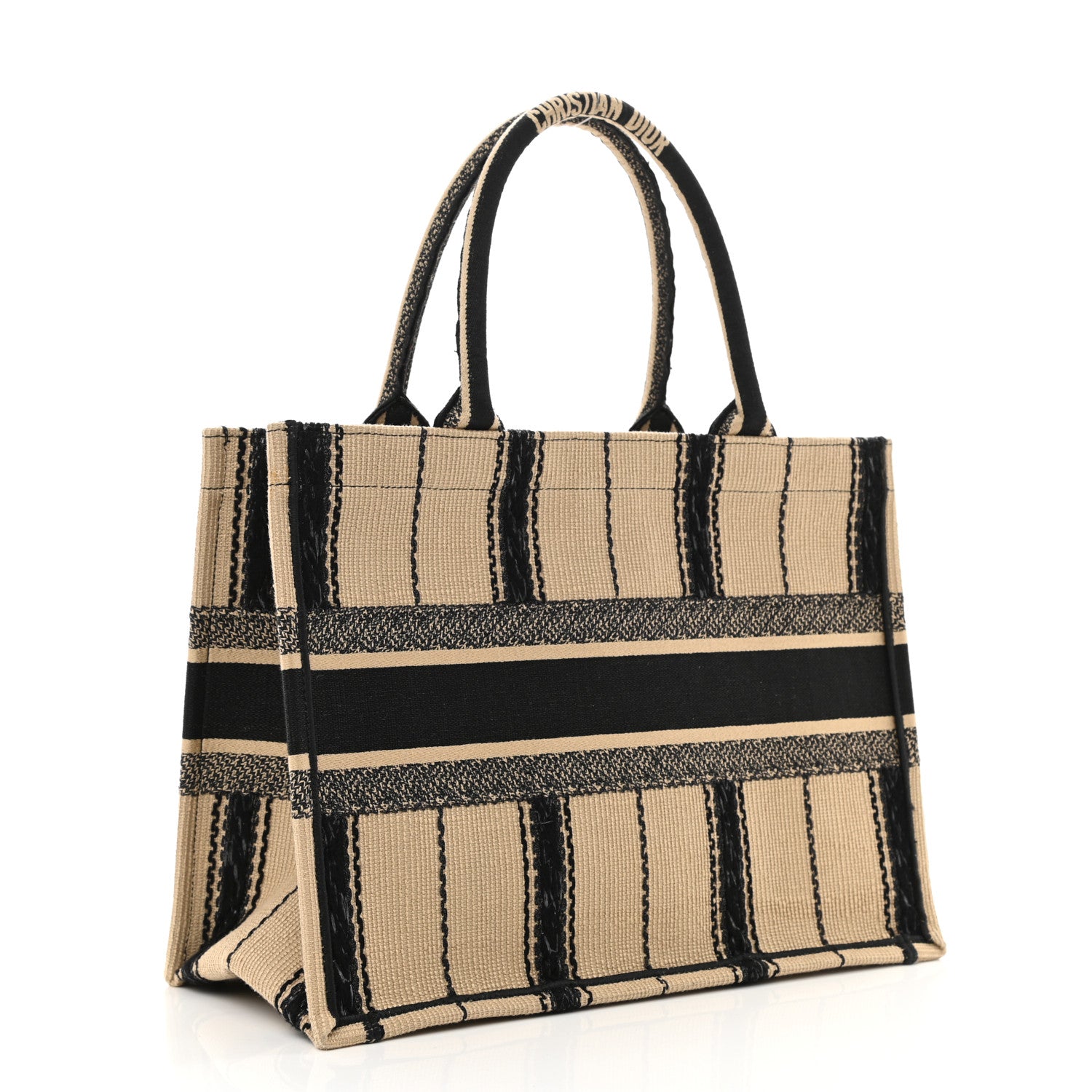 Christian Dior Canvas Embroidered Medium Bayadere Book Tote Black Beige 3 of 10