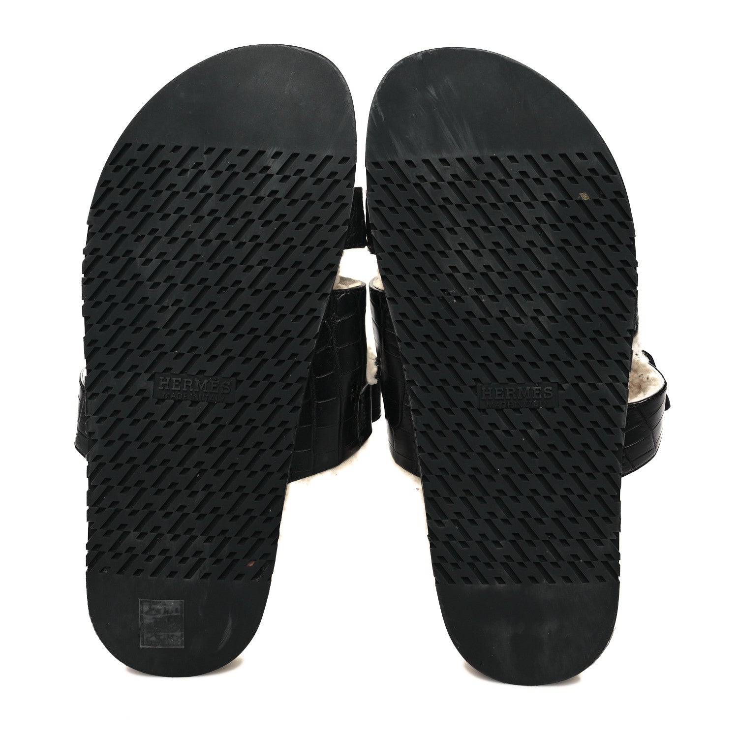 Hermes Matte Alligator Shearling Mens Chypre Sandals 43 Black Ecru 5 of 8