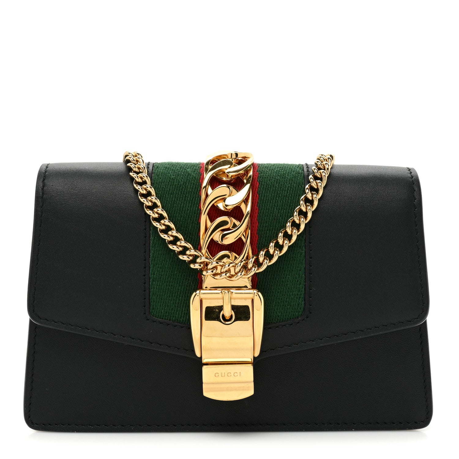 Gucci Calfskin Super Mini Sylvie Chain Shoulder Bag Black 1 of 9
