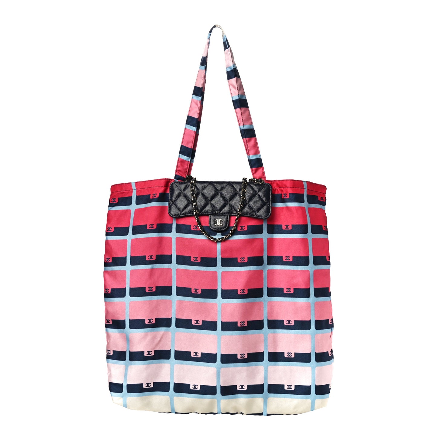 Jersey Fabric Quilted Foldable Tote With Chain Pink Multicolor