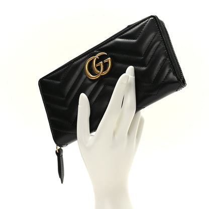 Gucci Calfskin Matelasse GG Marmont Zip Around Wallet Black 2 of 7