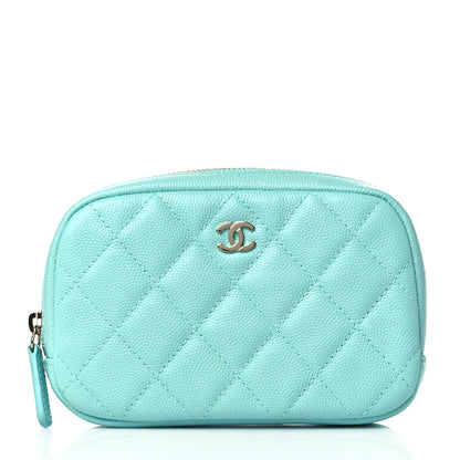 Chanel Caviar Quilted Small Curvy Pouch Cosmetic Case Light Blue 1 of 11