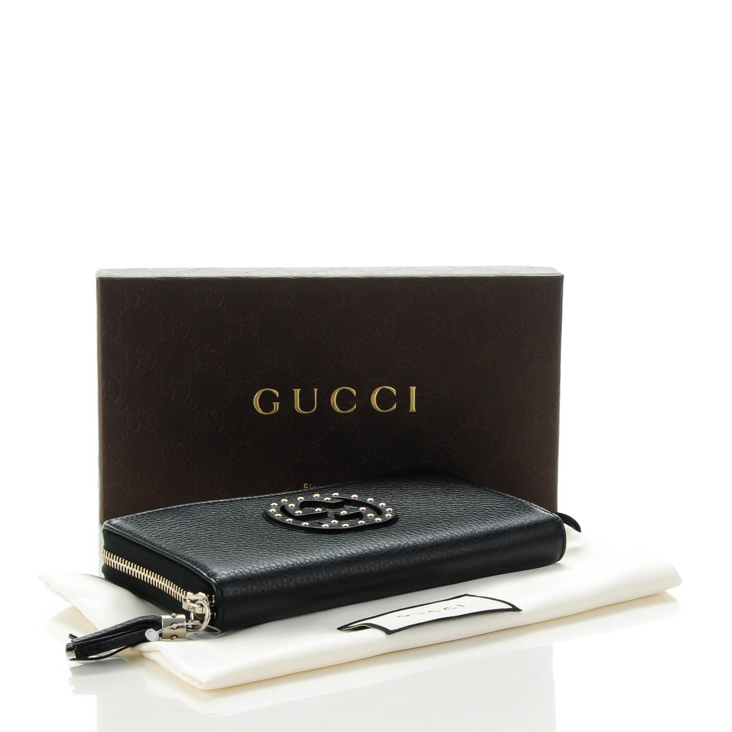 Gucci Pebbled Calfskin Studded Soho Zip Around Wallet Black 4 of 7